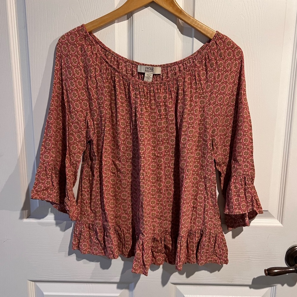 Vintage America 3/4 Bell Sleeve Boho Blouse Size L